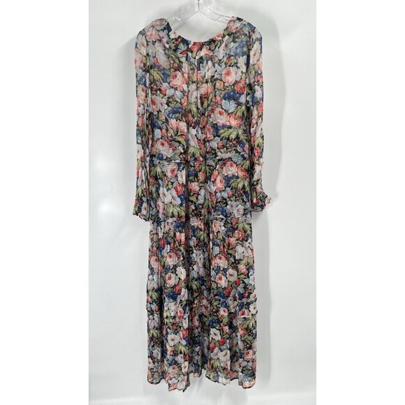 Anthropologie Marias Printed Chiffon Maxi Dress Floral Long Sleeve Sheer Sz L - Picture 7 of 7
